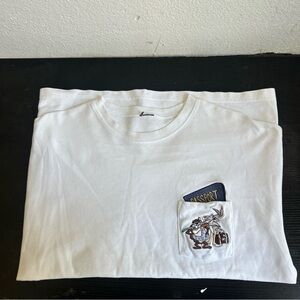 Vintage Warner bros looney tune White Pocket Graphic T-Shirt with Passport Print